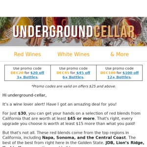 Underground Cellar, You've Earned $165 in Wine Credits!