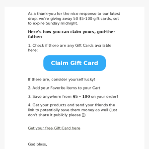 Free gift cards (expires on Sunday)