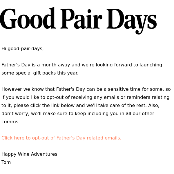 Would you like to opt out of Father's Day emails?