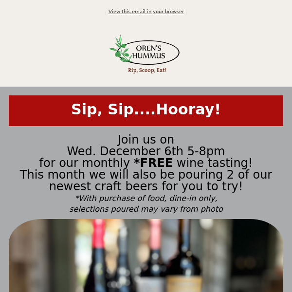 It's Time for Our Monthly FREE Tasting