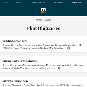 Today's Flint obituaries for March 17, 2023