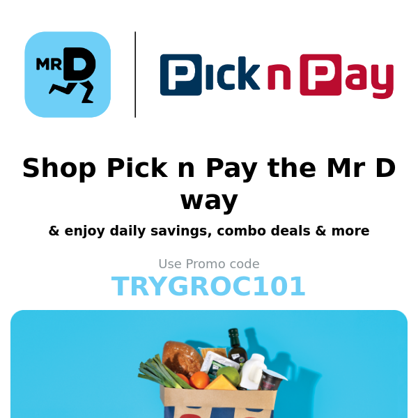 Hey Mr D Food, Get 50% OFF your first grocery order 🛒