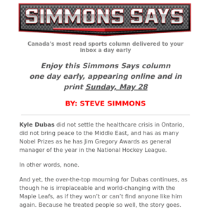 SIMMONS SAYS: Dubas is gone, get over it