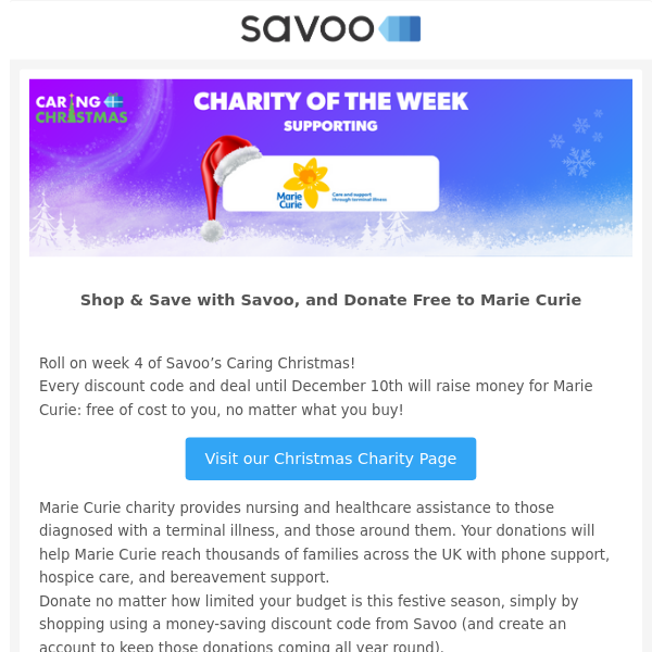 Save at Savoo this week to raise donations for Marie Curie!