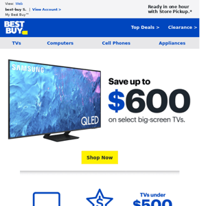 Whoa! We're offering up to $600 off select big-screen TVs today