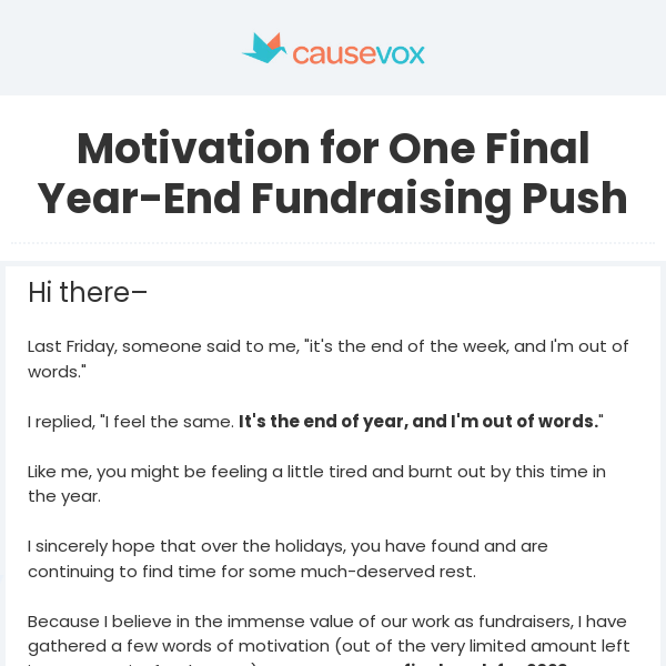 Motivation for One Final Year-End Fundraising Push