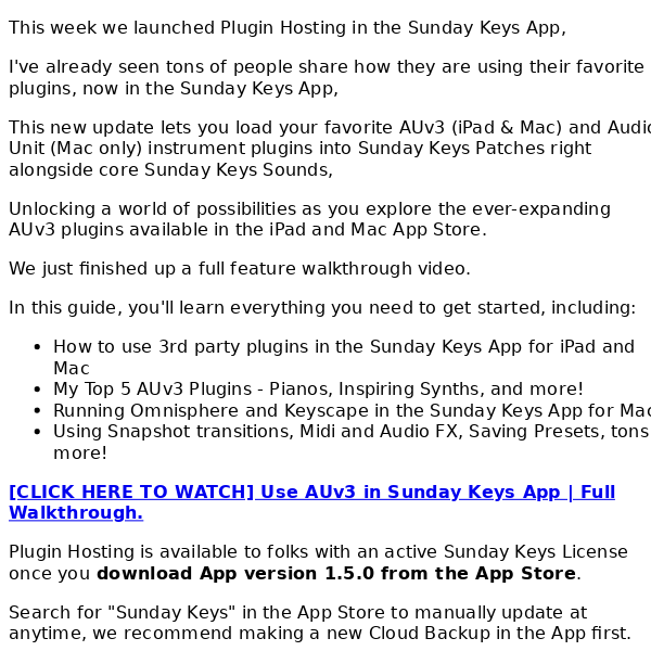 Sunday Keys Plugin Hosting - Full Walkthrough