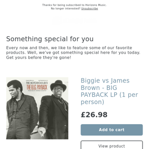 BACK IN! Biggie vs James Brown - BIG PAYBACK LP (1 per person)