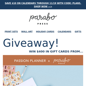 Giveaway: Win $400 in Gift Cards from Passion Planner + Parabo
