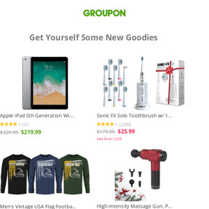 Today's Deals For You: Apple iPad 5th Generation Wi-..., Sonic FX Solo Toothbrush w/ 1..., Men's Vintage USA Flag Footba...