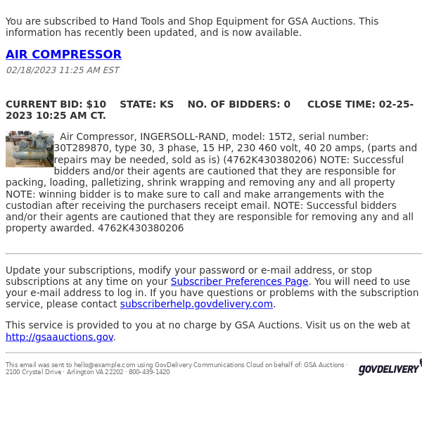 GSA Auctions Hand Tools and Shop Equipment Update