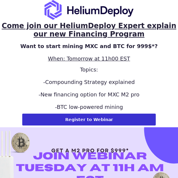 Want to start mining MXC and BTC for 999$* ? Come join us tomorrow 11h EST