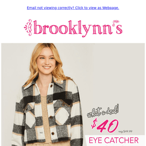 We're mad for plaid jackets ONLY $40! Shop in-store or online at www.brooklynns.com.