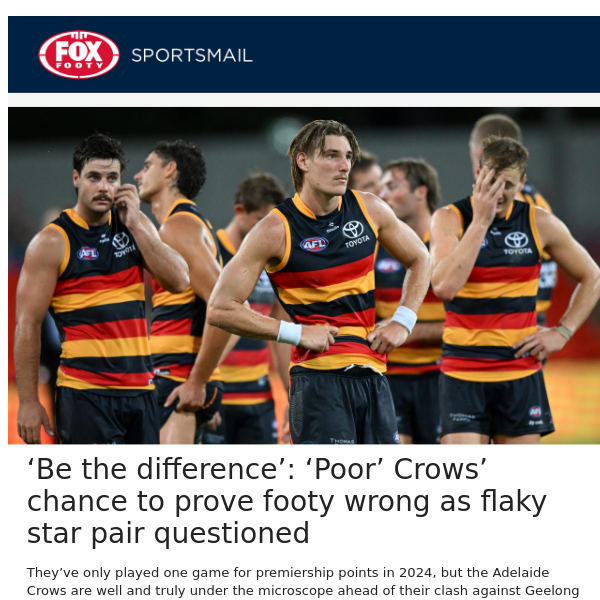 ‘Be the difference’: ‘Poor’ Crows’ chance to prove footy wrong as flaky star pair questioned