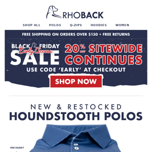 20% OFF: New Houndstooth Polos & Q-Zips