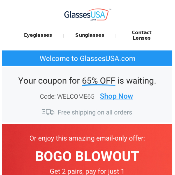 get 40% OFF + free shipping 👓 - Glasses USA