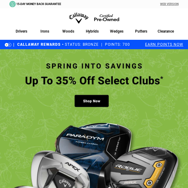 Spring Savings Continue! Up To 35% Off Select Clubs