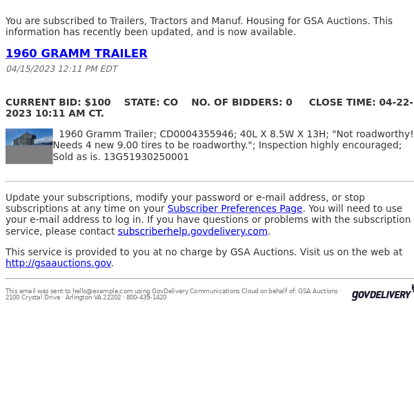 GSA Auctions Trailers, Tractors and Manuf. Housing Update
