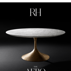 The Aero Dining Table. Midcentury Design in Carrara Marble, Oak or Walnut with Cast Metal.
