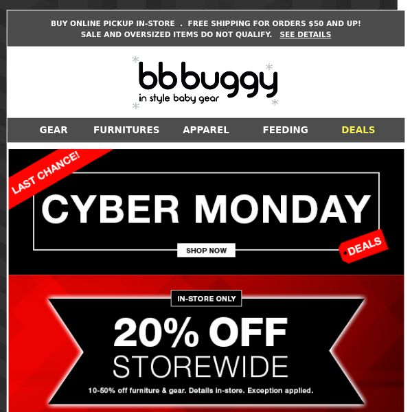 BB Buggy: CYBER MONDAY … LAST CHANCE for big savings