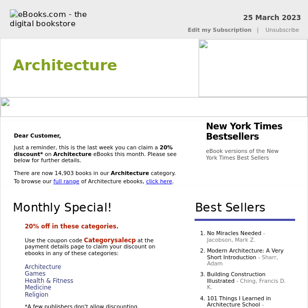 Architecture : Last Week for 20% Discount, See Coupon Code ...