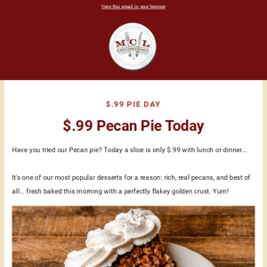 Pecan Pie Special Today