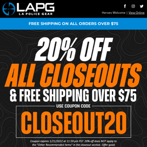 Huge Coupon - 20% off ALL closeouts!