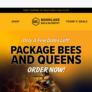 Package Bees & Queens available for April & May! Pickup or Ship. 🐝