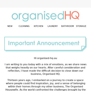 Important Announcement about Organised HQ