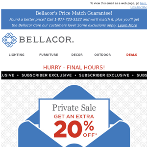 Tick Tock…! 20% Off Private Sale & Semi-Annual Home Sale Ends at Midnight