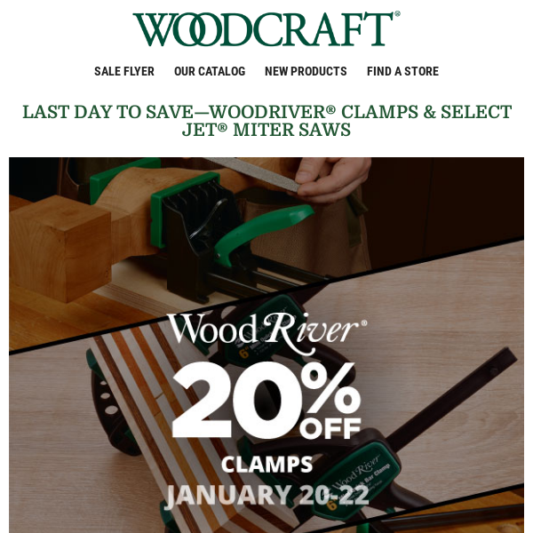 Last Day to Save 20% on WoodRiver® Clamps
