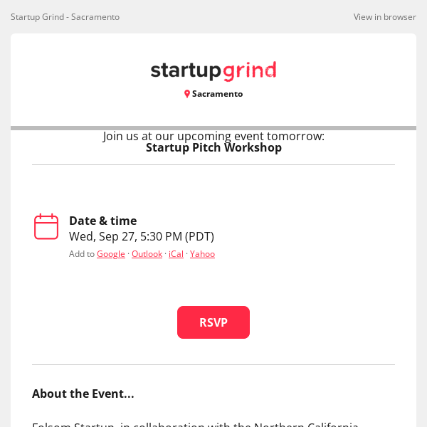 Event Tomorrow: Startup Pitch Workshop