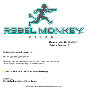 Welcome Rebel Monkey Pizza