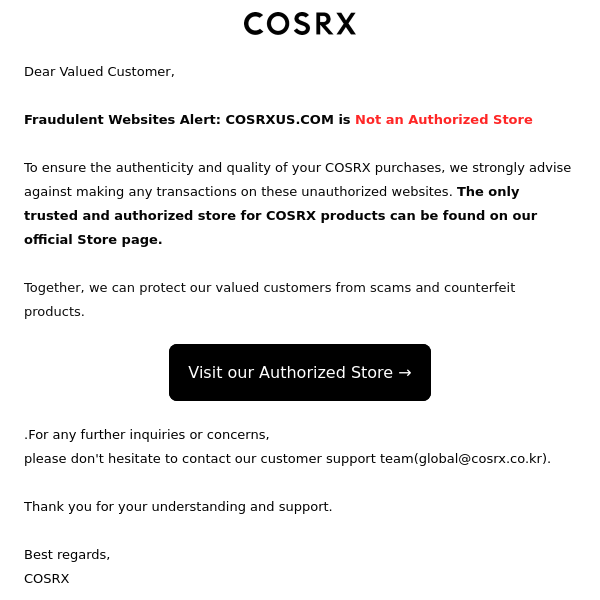 Important Notice: Official Store for COSRX Products