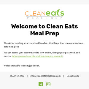 Your Clean Eats Meal Prep account has been created!