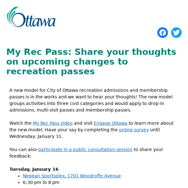 My Rec Pass: Share your thoughts on upcoming changes to recreation passes