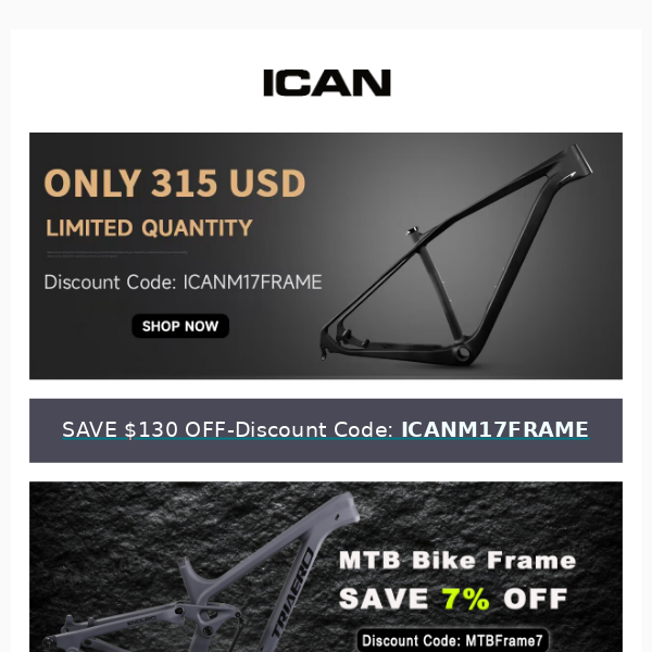 Get $130 Off on ICAN MTB Frame - Limited Time Offer!