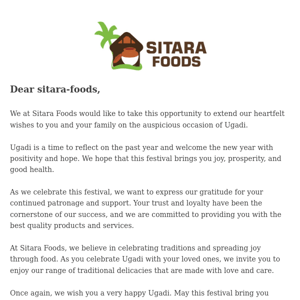 Happy Ugadi, Dear Sitara Foods !