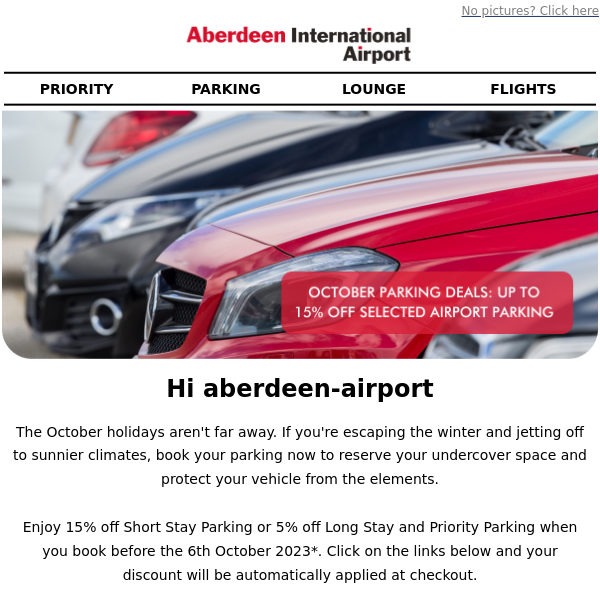 October parking deals: Up to 15% off selected airport parking* 🚘 - Aberdeen  Airport