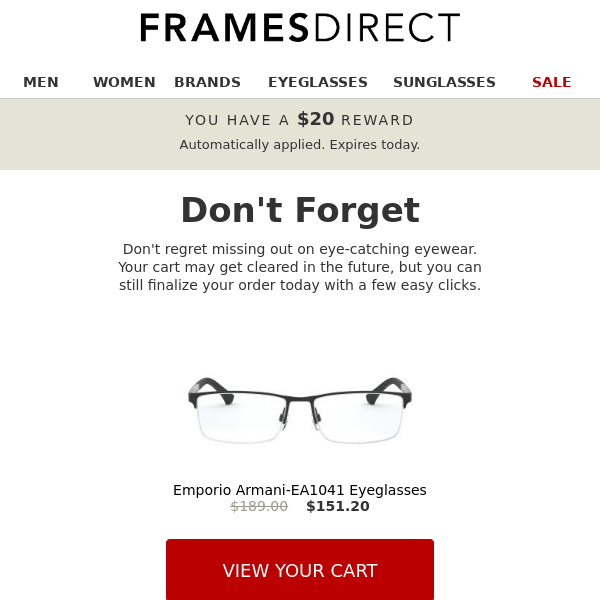 FINAL REMINDER: Item(s) Left in Your Shopping Cart - Frames Direct