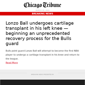 Bulls' Lonzo Ball has 3rd knee surgery