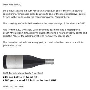 99 points for “one of the world’s great reds from a very special site”: the 2021 Porseleinberg