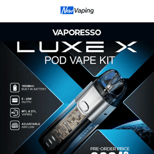 £26.4 Vaporesso Luxe X Kit, 3 SKE Crystal Bar for £12, 3 Elf Bar Gee for £12, £14.99 Voopoo PNP RTA Pod Tank,£14.99 Uwell Popreel P1 Kit