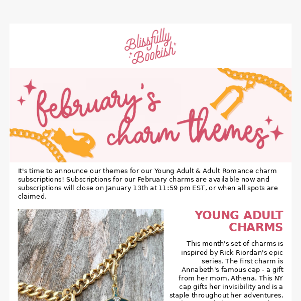 It's time for February's bookish charms theme announcement!