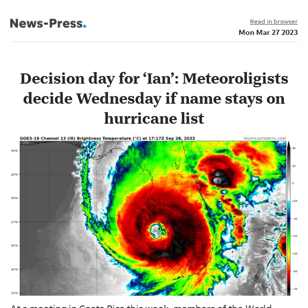 News alert: Never again? Decision expected this week on retiring Ian from hurricane names list