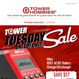 Tower Tuesday One Day Sale: Save $17 on HITEC RDX1 AC/DC Battery Charger/Discharger. Today Only!