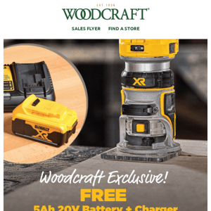 Free Battery & Charger w/DeWalt Router Purchase