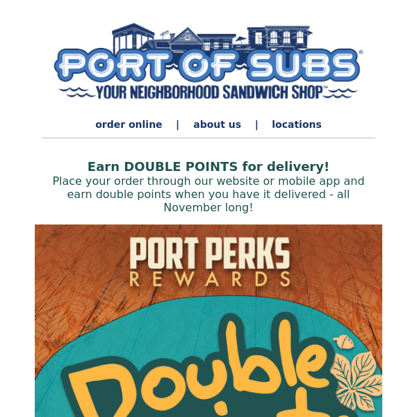 Double the perks! Earn 2x points on all delivery orders this month