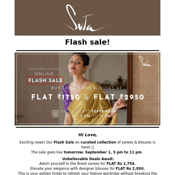 Saree & Blouse Flash Sale Starts Tomorrow 5pm-11pm