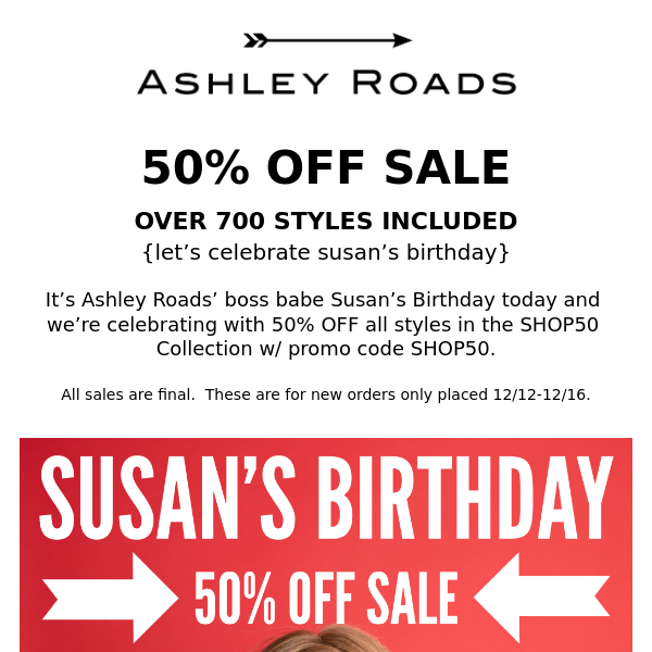 Susan's Birthday 50% OFF SALE ✨ STARTS NOW
